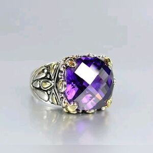 18K GE Silver, Gold, & Purple Crystal Ring (4.5)